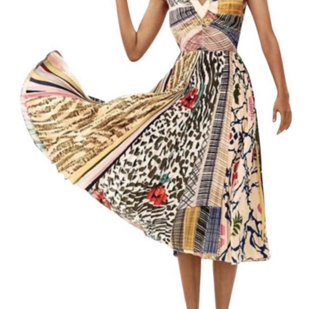 Anthropologie Mixed Print Fit & Flare Pleated Dress